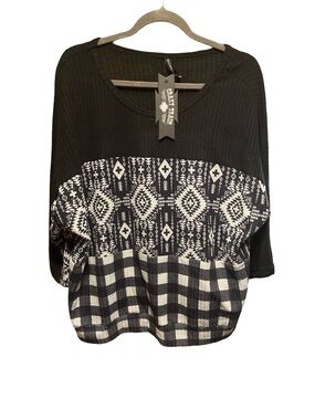 Crazy Train Black & White Patterned Women's Top 2X